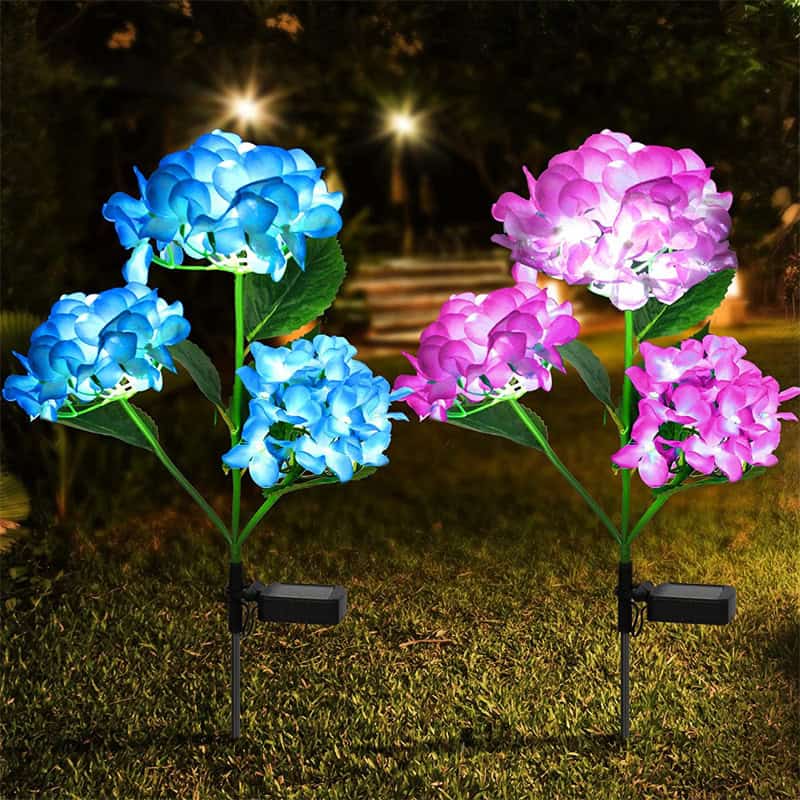 3 Head Hydrangea Ground Plug Solar Light Garden Courtyard Lawn Outdoor Artificial Flower LED Decorative Lights
